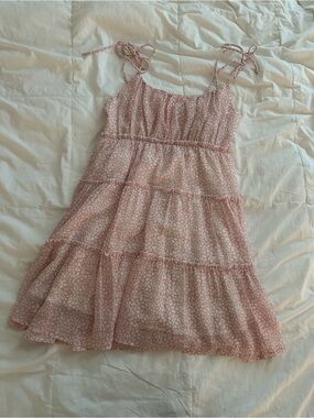 Womens Pink Tie-Shoulder Tiered Sundress
